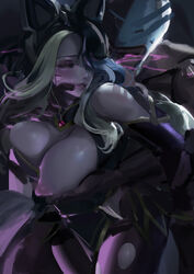 1boy 1girls ahri alternate_costume ambiguous_penetration black_hair blonde_hair breast_grab breasts coven_ahri eclipse_series fox_ears from_behind implied_sex implied_vaginal league_of_legends petite riot_games sjl torn_clothes two_tone_hair vaginal_penetration rating:Explicit score:107 user:PurpleLepus