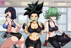 3girls ass big_breasts breasts crossover dragon_ball dragon_ball_super earrings female female_only franfuentesart2 gloves kefla kill_la_kill matoi_ryuuko one-punch_man sports_bra tatsumaki thick_thighs thighs tomboy weights rating:Explicit score:255 user:Bikuta69