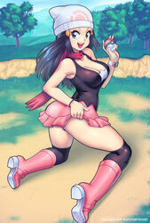 1girls alternate_version_available ass beanie big_breasts blue_eyes blue_hair boots bracelet breasts dawn_(pokemon) female female_only fully_clothed nintendo on_knees open_mouth pokeball pokemon pokemon_bdsp pokemon_dppt skirt skirt_lift slutty_outfit solo supersatanson tagme textless thick_thighs thighs rating:Questionable score:189 user:daft_human