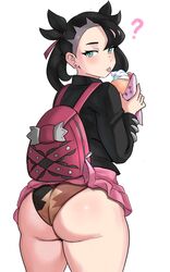 1girls 2022 ? ass ass_focus backpack bag black_hair black_jacket bubble_butt crepe eating female female_only food green_eyes human large_ass looking_at_viewer marnie_(pokemon) nintendo oblivious panties pokemon pokemon_ss short_hair simple_background skirt_lift solo thick_thighs thighs tongue tongue_out twintails wardrobe_malfunction white_background ytrall rating:Questionable score:385 user:Cero_Oscuras