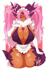 arm_gloves au_ra big_breasts blush dark-skinned_female dark_skin eyepatch final_fantasy final_fantasy_xiv hand_on_chest horns legs_together leotard long_hair looking_at_viewer narrowed_eyes open_mouth paloma_borlaaq picco pink_hair scales steam tail thick_thighs twintails very_high_resolution voluptuous xaela rating:Safe score:76 user:!nner$elf89