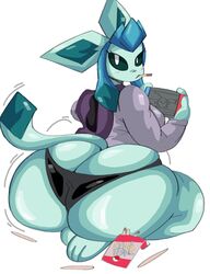 anthro anthrofied ass ass_cleavage big_ass big_breasts butt_crack clothed clothing dork_boi eeveelution female fur furry furry_only glaceon huge_ass lewd_dorky looking_back nintendo pokémon_(species) pokemon tagme tail thick_thighs rating:Questionable score:48 user:Rapattack12