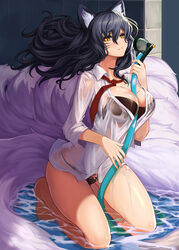 1girls ahri big_ass big_breasts black_ears black_hair bra breasts female fluffy fluffy_ears fluffy_tail goomrrat_(グムラット) league_of_legends long_hair looking_at_viewer panties riot_games shirt shower solo solo_female underwear water wet_body wet_breasts wet_clothes wet_panties wet_shirt wet_underwear yellow_eyes rating:Questionable score:51 user:Lewddude69