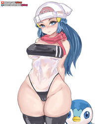 1girls breasts dawn_(pokemon) eye_contact female female_focus girlsay gris_swimsuit hat looking_at_viewer nintendo piplup pokemon pokemon_dppt scarf smile solo_focus standing swimsuit thick_thighs thigh_gap thighhighs thighs white_background wide_hips rating:Questionable score:124 user:Bikuta69