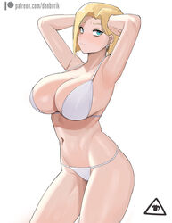 1girls 2022 android_18 armpits arms_behind_head arms_up artist_logo belly_button bikini blonde_hair blue_eyes breasts cleavage donburikazoku dragon_ball dragon_ball_z female female_only hips huge_breasts looking_at_viewer short_hair slim_waist thick_thighs thighs white_bikini wide_hips rating:Questionable score:276 user:Cero_Oscuras