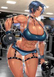 1girls abs anima_(togashi) arm_strap armband biceps black_hair blue_eyes breasts choker dark-skinned_female erect_nipples female female_only glistening glistening_body gym gym_clothes gym_shorts huge_breasts leg_straps legwear muscles muscular_arms muscular_female muscular_shoulders nipple_bulge odor smell source_request sports_bra sportswear sweat sweaty sweaty_body tan_skin tennis_shoes thigh_gap thong_above_shorts thong_straps weightlifting weights wide_hips rating:Safe score:156 user:Comeandtakethem