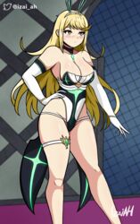 2022 armwear breasts bunny_ears bunnysuit detailed_background gloves highres izai_ah izaiah_(artist) long_hair mythra nintendo thighs xenoblade_(series) xenoblade_chronicles_2 yellow_eyes yellow_hair rating:Explicit score:28 user:IzaiAH