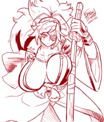 1girls baiken big_breasts cleavage eye_patch female female_only guilty_gear guilty_gear_strive guilty_gear_xrd huge_breasts japanese_clothes katana sketch solo vkid rating:Questionable score:90 user:vkidNSFW