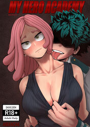 amano44 blush boob_window breasts cleavage cleavage_pull cover_page female female_focus imminent_sex izuku_midoriya licking male mei_hatsume my_hero_academia shirt_pull sweat tagme worried rating:Explicit score:276 user:Buddy69420