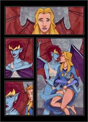  2girls blonde_hair blue-skinned_female blue_skin comic demona disney female female_only gargoyles human human_on_humanoid humanoid interspecies interspecies_yuri lady_finella light-skinned_female light_skin mature mature_female vp vp1940  rating:explicit score: user:bot