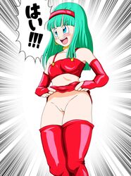 1girls blue_eyes blue_hair blush bottomless bra_(dragon_ball) bra_briefs dragon_ball dragon_ball_gt female female_only flashing flashing_pussy hazama_null hoop_earrings innie_pussy no_panties peach_pussy pussy skirt_lift small_breasts solo tagme thighhighs thighs vagina rating:Explicit score:103 user:chill_penguin