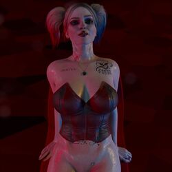 1girls 3d batman_(series) blonde_hair blue_eyes blue_highlights bottomless bustier checkpik cleavage dc earrings eyeshadow female female_only harley_quinn injustice_2 large_breasts lipstick looking_at_viewer necklace pale_skin pink_highlights solo tattoo wet_skin rating:Questionable score:62 user:Zomdra