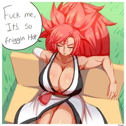 1girls baiken breasts cleavage female female_only guilty_gear huge_breasts simmsy solo speech_bubble text rating:Questionable score:152 user:justausername