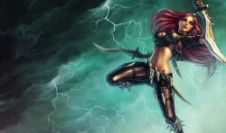  katarina knives kunai league_of_legends lol red_hair  rating:safe score: user:bot