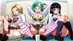 3girls after_fellatio android_18 animal_print armor arms_behind_head big_breasts bikini bikini_armor bimbo bimbo_body black_eyes black_hair blonde_hair blouse blue_bra blue_choker blue_eyes blue_hair blue_legwear blue_panties blunt_bangs bra bra_cups_sticking_out breasts bulma_briefs cameltoe camo_bikini_top camouflage camouflage_bikini chichi chichi's_armor choker cleavage collared_shirt condom condom_in_mouth cum_in_condom cum_in_container cup dragon_ball earrings eyeshadow female female_only front-tie_top gal green_bra green_panties gyaru gyaru_gal kuro_gyaru large_breasts leg_warmers leopard_print lingerie long_hair long_sleeves looking_at_viewer loose_socks makeup microskirt middle_finger miniskirt money money_tuck mouth_hold multiple_girls on_floor panties pink_bra pink_choker pink_legwear pink_nails pink_panties plaid plaid_skirt prostitution raburebo shirt shoes short_hair sidelocks sitting skirt skirt_lift slut slutty slutty_clothing slutty_outfit socks stray_pubic_hair striped striped_legwear swimsuit teenager teeth_hold thick_thighs thighhighs thighs tongue tongue_out uncensored underwear used_condom white_legwear white_shirt white_socks wide_hips rating:Explicit score:374 user:HentaiHaremKing