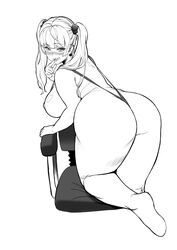 ass_focus backboob bbw big_ass big_breasts blush cor369 female female_only finger_to_mouth line_art looking_at_viewer looking_back monochrome original plump sling_bikini smile solo swimsuit twintails rating:Questionable score:32 user:deleted6942