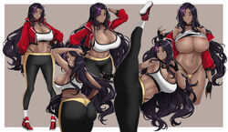 black_hair dark-skinned_female drogod_(artist) female female_only flexible gym_clothes huge_ass huge_breasts jacket long_hair looking_at_viewer oc original original_character pluto_(drogod) purple_hair red_eyes sports_bra thick_thighs wide_hips yoga_pants rating:Explicit score:169 user:SandsGoddess