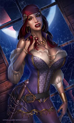 1girls bandana big_breasts cleavage fangs gazukull huge_breasts jessenia_(gazukull) large_breasts pirate red_hair solo tight_clothing vampire yellow_eyes rating:Questionable score:55 user:deleted6803