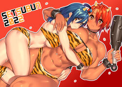 2022 2girls abs ass big_breasts blush breasts cleavage dark-skinned_female eyepatch_bikini female female_only light-skinned_female long_hair muscular_female nail_polish oni oni_horns original painted_nails sela_(sela_god) sela_god setsubun short_hair sideboob skimpy skimpy_clothes thick_thighs tiger_print underboob ursula_(sela_god) wide_hips rating:Explicit score:47 user:Tronitrus