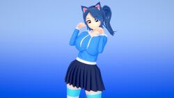  1girl 3d 3d_(artwork) blue_hair catgirl female female_only fully_clothed koikatsu light-skinned_female looking_at_viewer original_character posing rasmusnsfw47  rating:safe score: user:eman594302