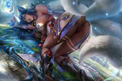 ahri big_breasts cosplay face_down_ass_up ganyu_(genshin_impact)_(cosplay) genshin_impact league_of_legends sakimichan thick_thighs rating:Explicit score:80 user:The_Realistic