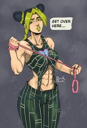 1girls abs biceps big_breasts collar demanding domination dorkbum femdom green_lipstick jojo's_bizarre_adventure jolyne_kujo leash leash_and_collar leashed_collar muscular_female stone_ocean whip rating:Questionable score:269 user:Marioskat