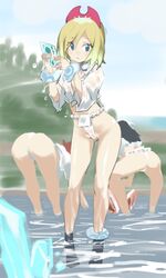 3girls 7fukuinu akari_(pokemon) arezu_(pokemon) ass blonde_hair blue_eyes blue_hair breasts eye_contact female female_only fundoshi human human_only irida_(pokemon) long_hair looking_at_viewer nintendo pokemon pokemon_legends:_arceus red_hair short_hair standing thighs wet wet_clothes yamakasa rating:Questionable score:193 user:Bikuta69