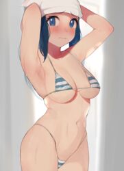 1girls 2022 akari_(pokemon) alternate_breast_size armpits arms_up bikini blue_eyes blue_hair blush breasts embarrassed female female_only flustered gatchan hat hi_res hips large_breasts long_hair micro_bikini nintendo png pokemon pokemon_legends:_arceus slim_waist striped_bikini sweat sweaty_body tearing_up very_high_resolution white_hat wide_hips rating:Questionable score:276 user:Cero_Oscuras