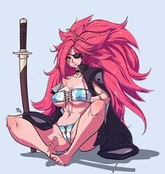 1girls athletic athletic_female baiken big_breasts breasts busty eye_patch female female_focus female_only guilty_gear hourglass_figure kythuulu long_hair pink_eyes pink_hair ponytail sitting solo wide_hips rating:Questionable score:24 user:rohald