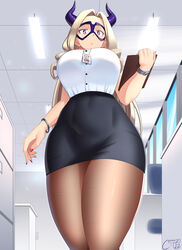 1girls big_breasts blonde_hair breasts castell eye_contact female female_only fully_clothed horns long_hair looking_at_viewer looking_down low-angle_view mask mount_lady my_hero_academia office_lady pantyhose pencil_skirt shiny_clothes skirt solo thick_thighs thighs tight_clothing yuu_takeyama rating:Questionable score:260 user:Bikuta69