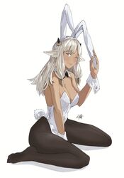 1girls alternate_costume animal_ears ash_(fire_emblem) bare_shoulders black_bow black_horns black_legwear blush bow bowtie breasts brown_eyes bunny_ears bunny_girl bunnysuit cleavage closed_eyes commentary cow_ears cow_horns dark-skinned_female dark_skin detached_collar ear_piercing english_commentary fake_animal_ears fake_tail female female female_only fingernails fire_emblem fire_emblem_heroes grey_hair hair_ornament highres horns leotard long_hair medium_breasts nintendo no_shoes one_eye_closed pantyhose piercing playboy_bunny rabbit_ears rabbit_tail sakuremi signature simple_background sitting sleeveless smile solo strapless strapless_leotard tail wariza white_background white_leotard wrist_cuffs rating:Questionable score:53 user:kris923