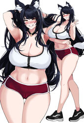 1girls ahri animal_ears black_hair blush breasts cleavage drogod_(artist) female female_only hotpants huge_breasts kemonomimi league_of_legends skimpy solo solo_female tight_clothing yellow_eyes rating:Questionable score:331 user:Fried_Pear