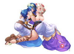 2girls alternate_costume breasts breasts_out conope dress female_only fire_emblem fire_emblem_awakening fire_emblem_heroes flower_in_hair hair_flower large_breasts lucina_(fire_emblem) lucina_(valentine)_(fire_emblem) nintendo nipples official_alternate_costume robin_(female)_(valentine)_(fire_emblem) robin_(fire_emblem) robin_(fire_emblem)_(female) rating:Explicit score:9 user:reflet1