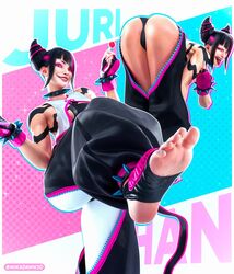 1female 1girls 1woman 3d 3d_(artwork) 3d_model asian asian_female ass athletic_female bad_girl baggy_clothing bangs bare_arms barefoot bent_over big_ass black_hair black_panties capcom collage evil_grin evil_smile eyeshadow feet female female_focus female_human female_only female_solo fingerless_gloves fit fit_female foot_fetish juri_han legs lips lipstick lollipop looking_at_viewer looking_back makeup middle_finger mikadawn multicolored_hair nail_polish panties pink_eyeshadow scowl sleeveless smile soles solo solo_female solo_focus spiked_anklet spiked_bracelet spiked_collar standing_on_one_leg stirrup_legwear street_fighter street_fighter_6 taekwondo teeth thick_thighs thighs toes tongue tongue_out unzipped unzipped_pants upper_teeth rating:Questionable score:106 user:BaraBabe4589