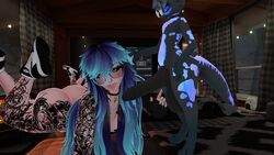  1boy 1boy1girl 1girls 3d big_ass big_balls big_penis blue_hair female_human glasses goth human_on_anthro large_balls large_thighs nins_degen small_but_hung small_dom_big_sub tattoo vrchat vrchat_avatar  rating:explicit score: user:boobacoom