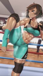 1girls abs eroblast feet feet_up female fighter fighting martial_arts muscular_female sarah:eroblast standing_on_one_leg sweating training rating:Explicit score:83 user:6Unholy_Mind9