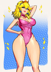 1girls big_breasts big_thighs blonde_hair blue_eyes breasts choker cleavage crown earrings female hand_on_back hand_on_hip huge_thighs mario_(series) nintendo pony_tail ponytail princess_peach shiny_breasts shiny_hair shiny_skin solo swimsuit thick_thighs thighs toned toned_female white_skin xdtopsu01 yellow_hair rating:Questionable score:74 user:Cellvorek7ng