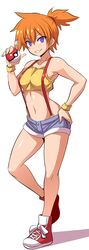 1girls anime_style armpit_peek blue_eyes curvy denim_shorts female female_only grin hand_on_hip highres hips kasumi_(pokemon) konno_tohiro legs looking_at_viewer medium_breasts midriff misty_(pokemon) navel orange_hair pokemon pokemon_(game) pose posing sensual shorts side_ponytail smile solo suspenders tank_top thighs rating:Questionable score:181 user:spk120