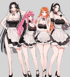 4girls bare_shoulders big_breasts black_eyes black_hair blue_eyes blunt_bangs blush boa_hancock brown_eyes choker cleavage female female_only grey_background heels high_heels large_breasts maid maid_headdress maid_uniform nami nico_robin one_piece orange_hair perona pink_hair post-timeskip saram_80 slq tagme thighs rating:Safe score:500 user:idonthaveaproblem