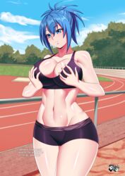 1girls 2022 big_breasts blue_eyes blue_hair blush bra breasts cleavage clothing female female_only fit fit_female genderswap genderswap_(mtf) groping_self huge_breasts jadenkaiba kampfer large_breasts outside rule_63 senou_natsuru shorts sports_bra sportswear thick_thighs toned toned_female wide_hips rating:Questionable score:124 user:TheKindHaremMaster