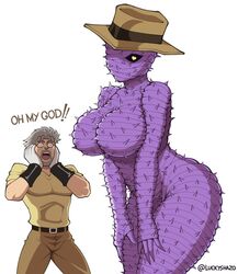 1boy 1girls big_breasts breasts english english_text female hat heart-shaped_pupils hermit_purple humanization jojo's_bizarre_adventure joseph_joestar luckyshazo male old_joseph old_man rule_63 screaming shocked shocked_expression spikes stand_(jjba) stardust_crusaders rating:Explicit score:132 user:mr.sparkle