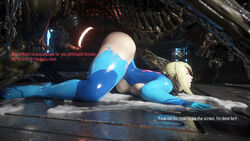 3d alien alien_(franchise) big_ass big_breasts bimbo blonde_hair cock_ring cock_sleeve cum cum_on_floor english_text from_behind green_eyes holding_neck icedev looking_up medial_ring metroid monster monster_cock monsters nintendo rape ripped_clothing samus_aran super_metroid text white_skin xenomorph zero_suit zero_suit_samus rating:Explicit score:115 user:acrylic_alloy