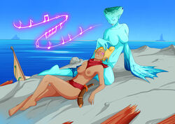 2girls barefoot big_breasts blonde_hair blue_skin breasts dark_skin empty_eyes female female_only fin fish_girl hypnosis mind_control multi_eye multiple_girls naked nipples nude nude_female ocarina_of_time oo_sebastian_oo pointy_ears princess_ruto scabbard sword tagme tetra the_legend_of_zelda the_wind_waker water yuri zora rating:Questionable score:64 user:ilp