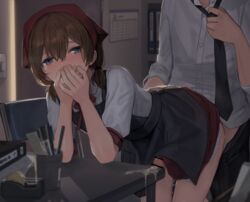 2boys against_table bar_censor bent_over blue_eyes brown_hair censored clothed_sex covering_mouth crossdressing cum cum_while_penetrated doggy_style ejaculation femboy girly hair_between_eyes indoors male male_focus male_only multiple_boys necktie original otoko_no_ko penis shirt short_sleeves solo_focus sunaba_(nczd5875) table trap white_shirt yaoi rating:Explicit score:617 user:bot