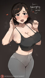 1girls bobtheneet breasts cameltoe character_request copyright_request dialogue english_text female huge_breasts light-skinned_female light_skin mature_female milf name_drop short_hair sweat sweaty_body tank_top tights rating:Questionable score:199 user:Aeolus_HX