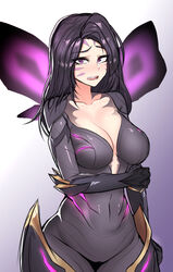 blush bodysuit breasts cleavage facial_markings kai'sa laughter_(artist) league_of_legends looking_at_viewer navel purple_eyes purple_hair riot_games standing tagme tight_clothing rating:Questionable score:194 user:AbsoluteTerritory