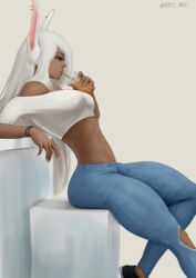 1girls bunny_ears dark-skinned_female dark_skin drinking female female_only fully_clothed jeans kris_null miruko my_hero_academia red_eyes rumi_usagiyama solo tagme white_background white_hair rating:Safe score:216 user:Errinel