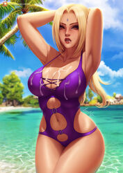 1girls armpits arms_behind_back arms_behind_head arms_up barely_contained beach big_breasts bikini blonde_hair brown_eyes cum cum_in_mouth cum_on_breasts curvaceous curves curvy female female_focus female_only fixing_hair high_resolution highres hips hokage large_breasts lips lipstick long_hair luminyu mature mature_female naruto naruto_shippuden navel one-piece_swimsuit open_mouth smile solo solo_focus swimsuit tattoo thick_thighs thighs tsunade voluptuous white_skin yellow_hair rating:Explicit score:249 user:rinny_a