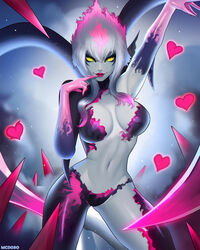 1girls charm evelynn finger_in_mouth heart league_of_legends mcdobo raised_arm seductive_look sfw smile solo_focus succubus white_hair yellow_eyes rating:Safe score:101 user:Maestrike