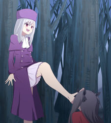 2girls against_tree bad_end barefoot black_hair blush bow brainwashing buttons cloak dress eyebrows eyebrows_visible_through_hair eyelashes eyelashes_visible_through_hair fate/stay_night fate_(series) female female_only femdom femsub foot_fetish foot_on_face footwear forest forest_background game_over giving_in hair_ornament hat hypnosis hypnotic_smell illyasviel_von_einzbern jacket kneeling laughing leg_up licking licking_feet light-skinned_female light_skin long_hair multiple_girls open_hand open_mouth purple_clothing purple_eyes red_clothing scarf skirt skirt_lift smile smug standing_on_one_leg stepped_on stepping_on_face stepping_on_female submission submissive tohsaka_rin white_hair ze_r0_ze_r0 rating:Questionable score:148 user:Chibu